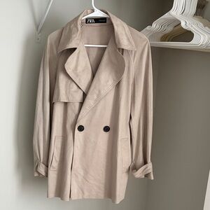 Zara Light Tan Double-Breasted Coat